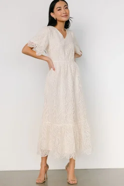 Baltic Born SALE|Roanoke Embossed Midi Dress | Vintage Cream