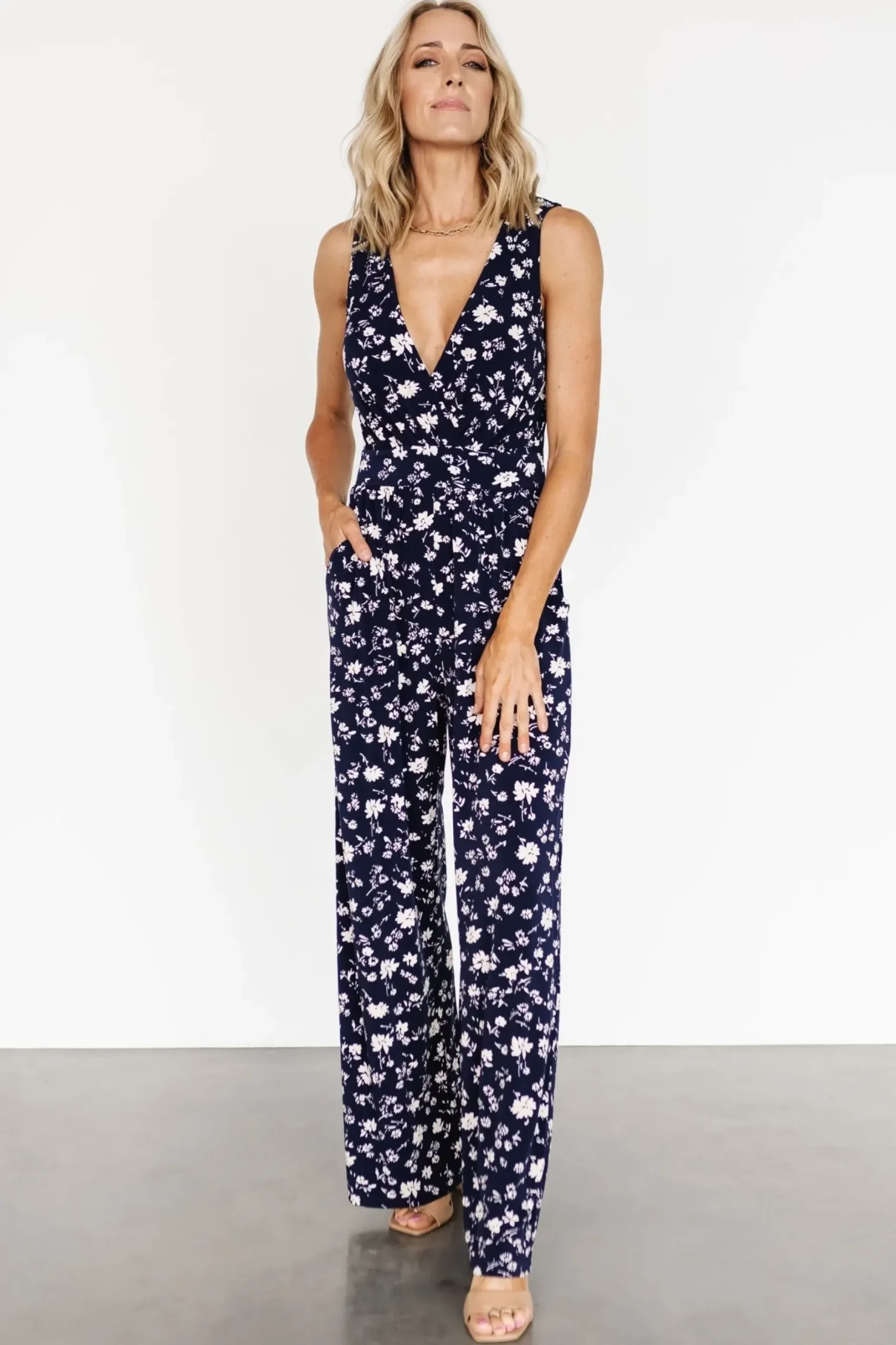 Baltic Born JUMPSUITS + ROMPERS|Rudie Sleeveless Jumpsuit | Dark Blue Floral