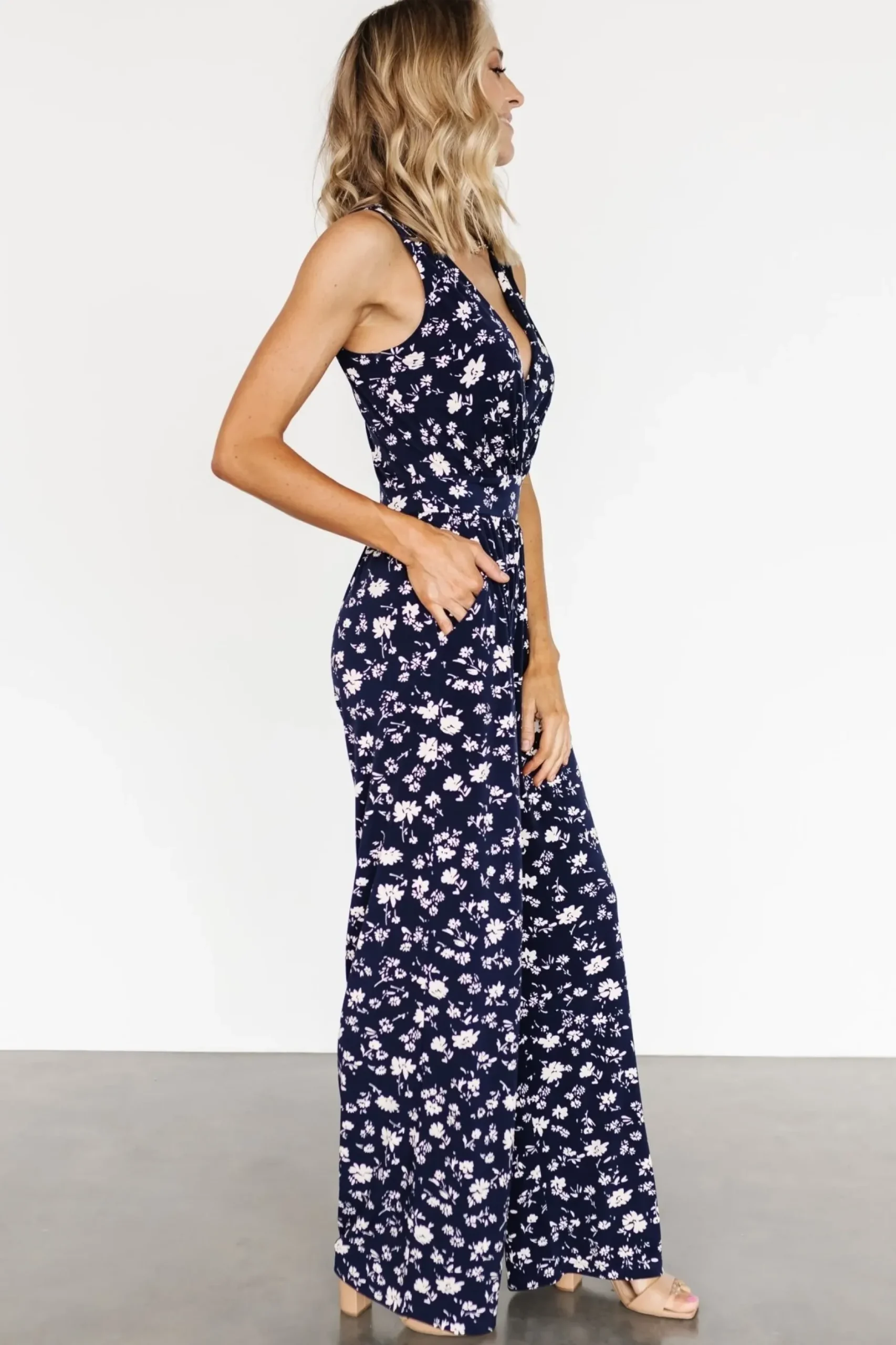 Baltic Born JUMPSUITS + ROMPERS|Rudie Sleeveless Jumpsuit | Dark Blue Floral