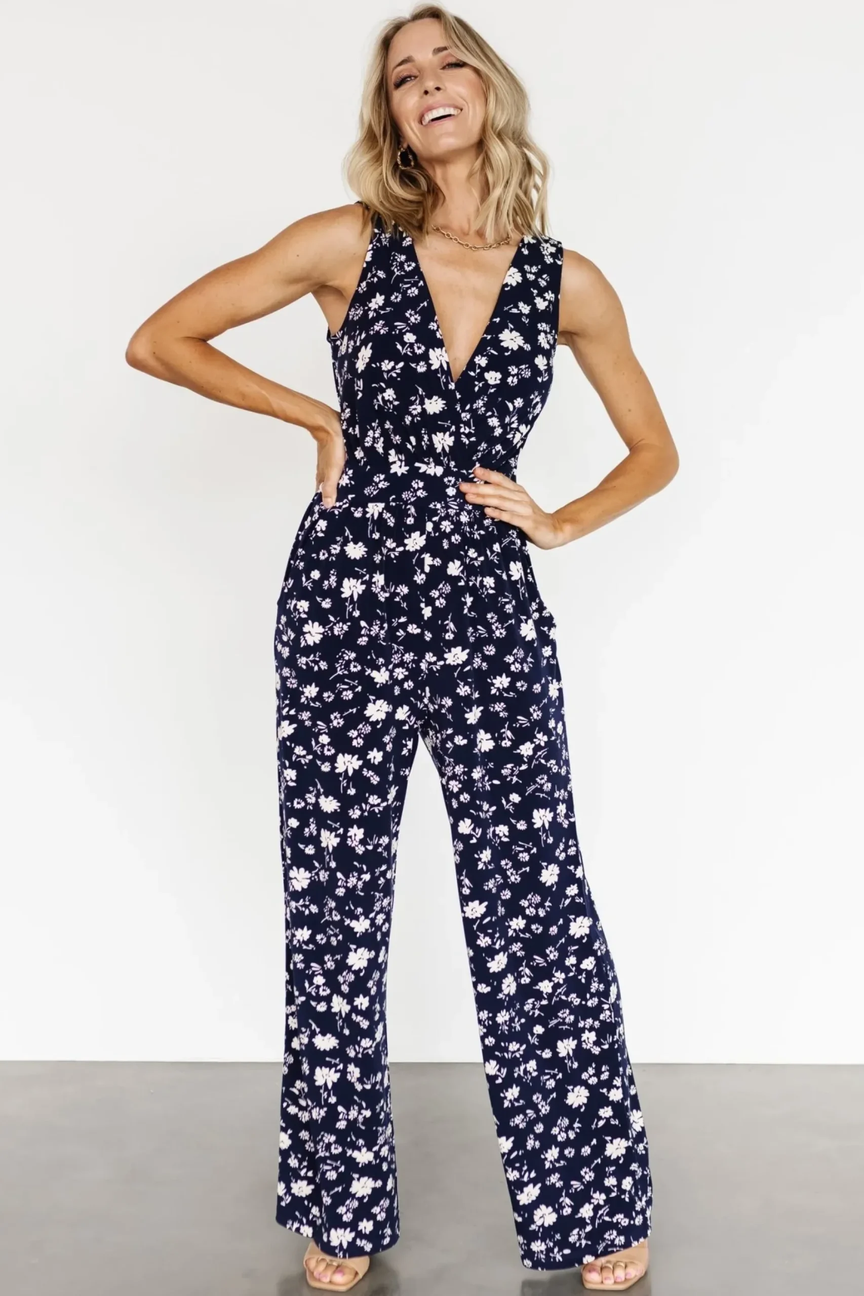 Baltic Born JUMPSUITS + ROMPERS|Rudie Sleeveless Jumpsuit | Dark Blue Floral