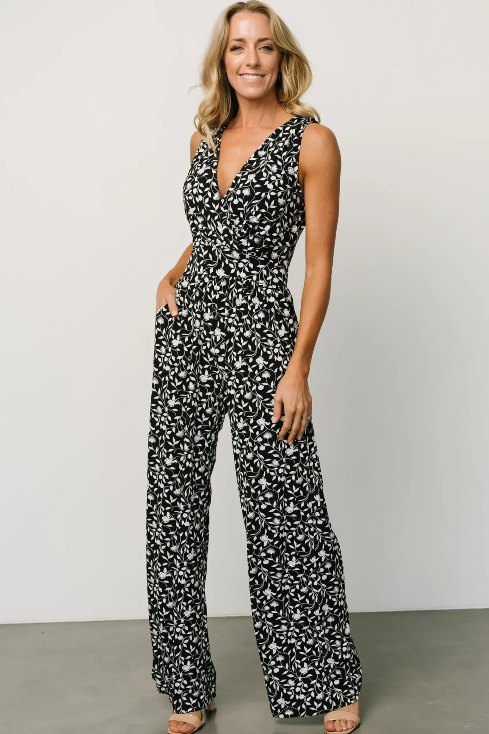 Baltic Born JUMPSUITS + ROMPERS|Rudie Sleeveless Jumpsuit | Black + White Floral