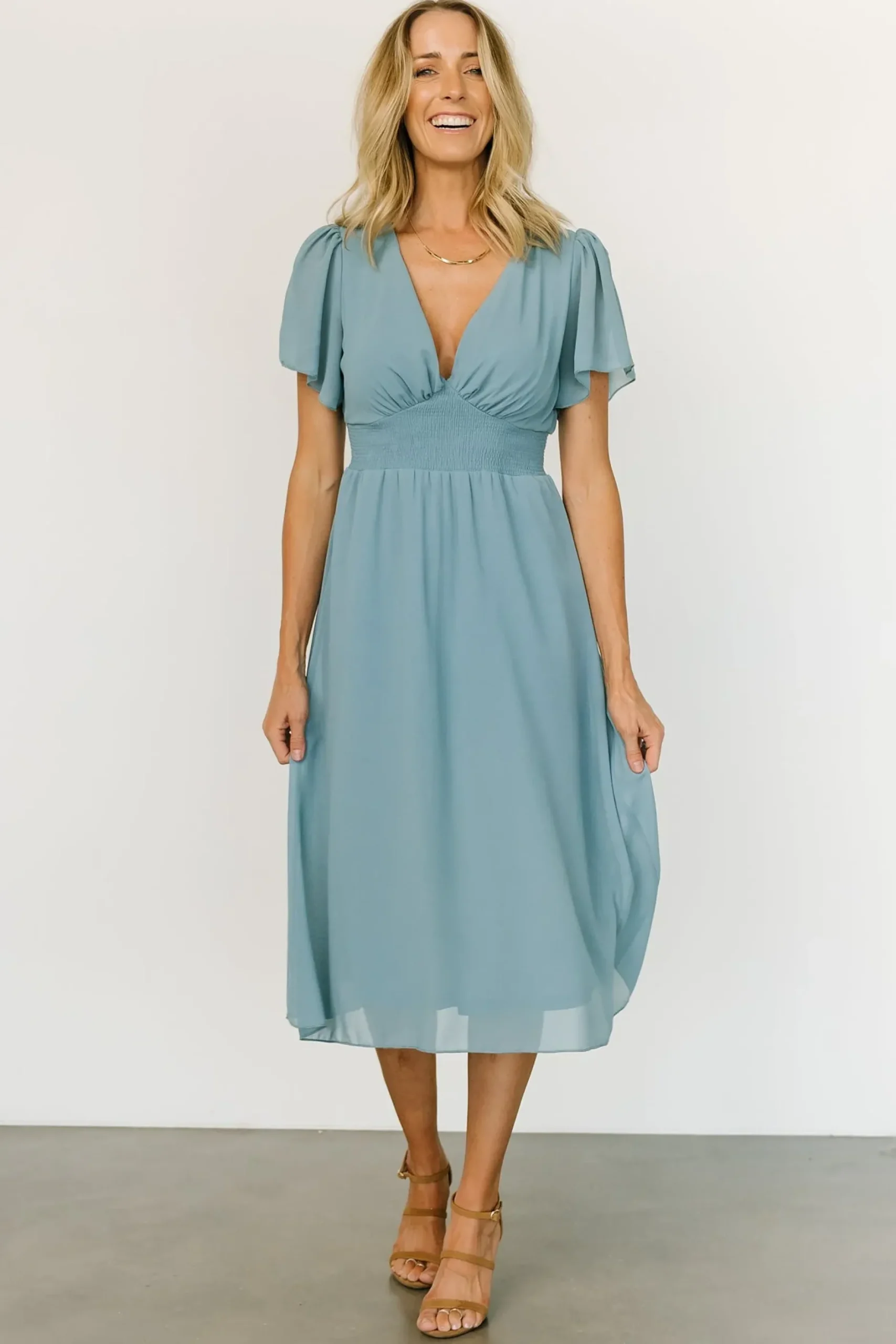 Baltic Born midi dresses|WEDDING SUITE|Sarah Smocked Midi Dress | Lagoon Blue