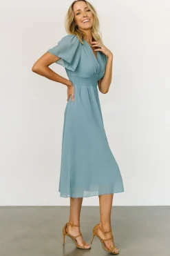 Baltic Born midi dresses|WEDDING SUITE|Sarah Smocked Midi Dress | Lagoon Blue