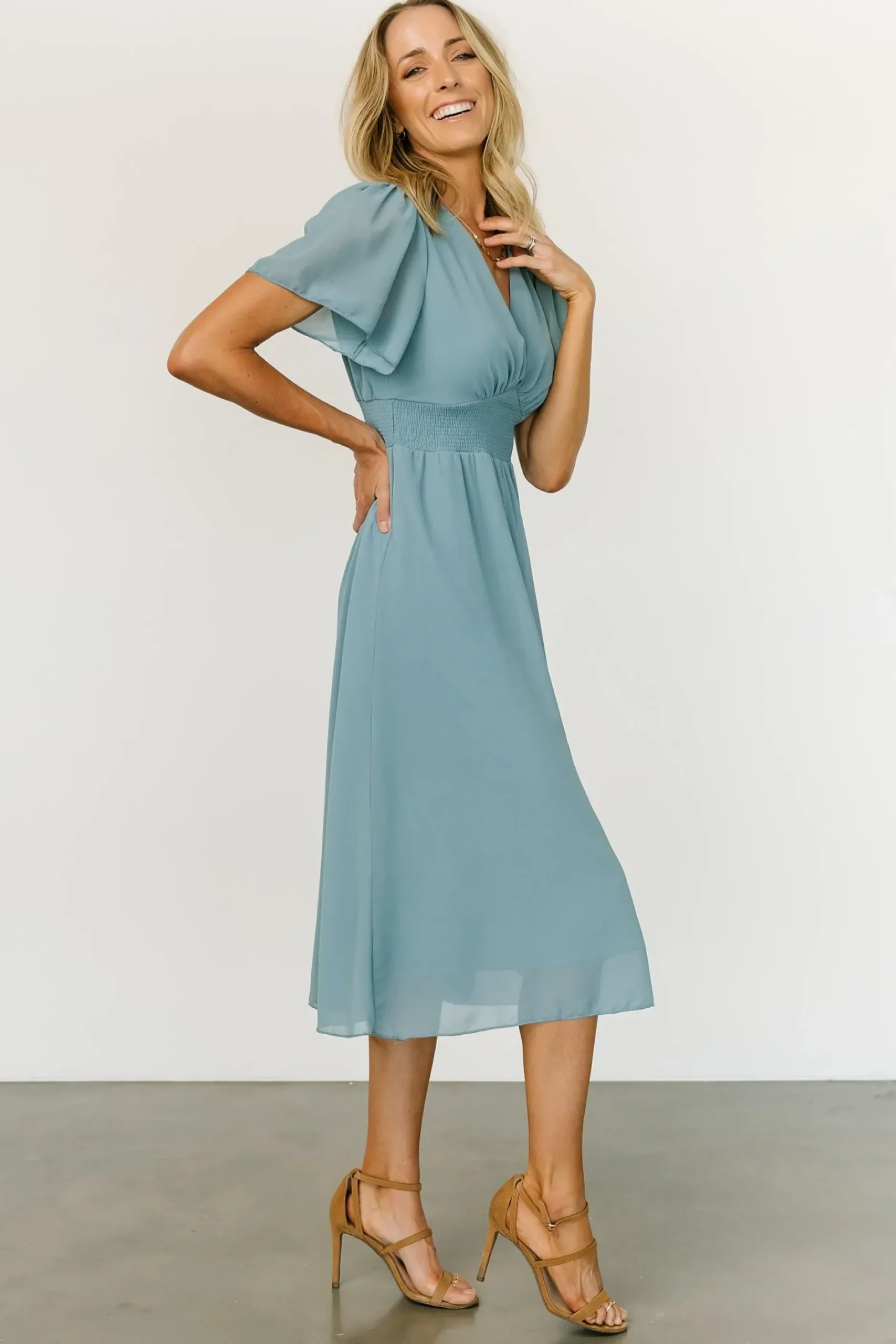 Baltic Born midi dresses|WEDDING SUITE|Sarah Smocked Midi Dress | Lagoon Blue