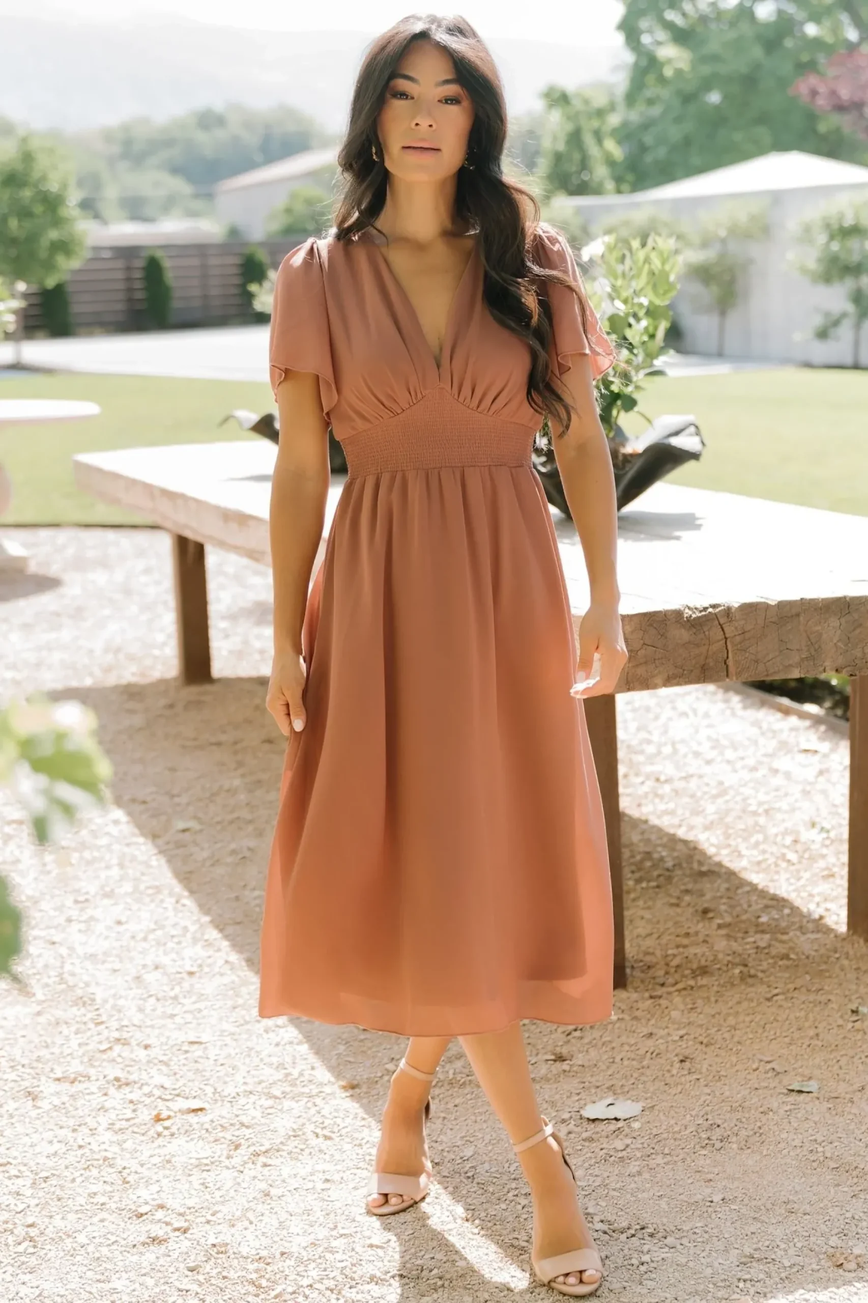 Baltic Born midi dresses|WEDDING SUITE|Sarah Smocked Midi Dress | Rosy Brown