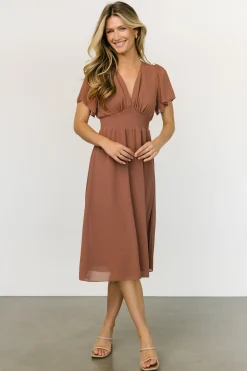 Baltic Born midi dresses|WEDDING SUITE|Sarah Smocked Midi Dress | Rosy Brown