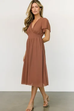 Baltic Born midi dresses|WEDDING SUITE|Sarah Smocked Midi Dress | Rosy Brown