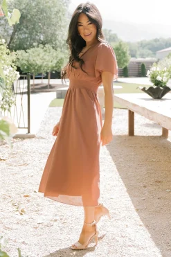 Baltic Born midi dresses|WEDDING SUITE|Sarah Smocked Midi Dress | Rosy Brown