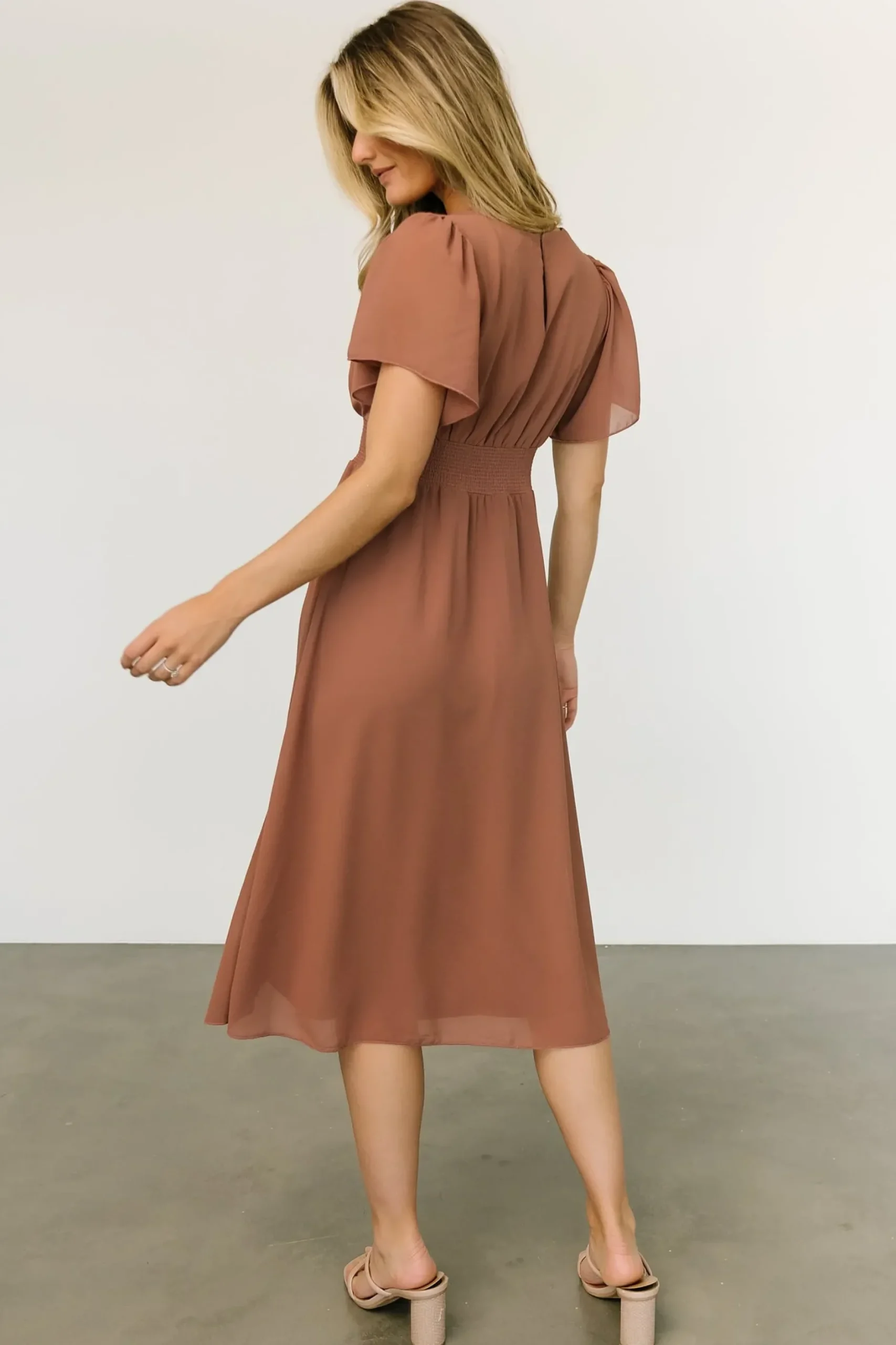 Baltic Born midi dresses|WEDDING SUITE|Sarah Smocked Midi Dress | Rosy Brown