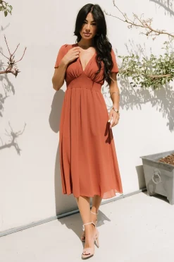 Baltic Born midi dresses|WEDDING SUITE|Sarah Smocked Midi Dress | Terracotta