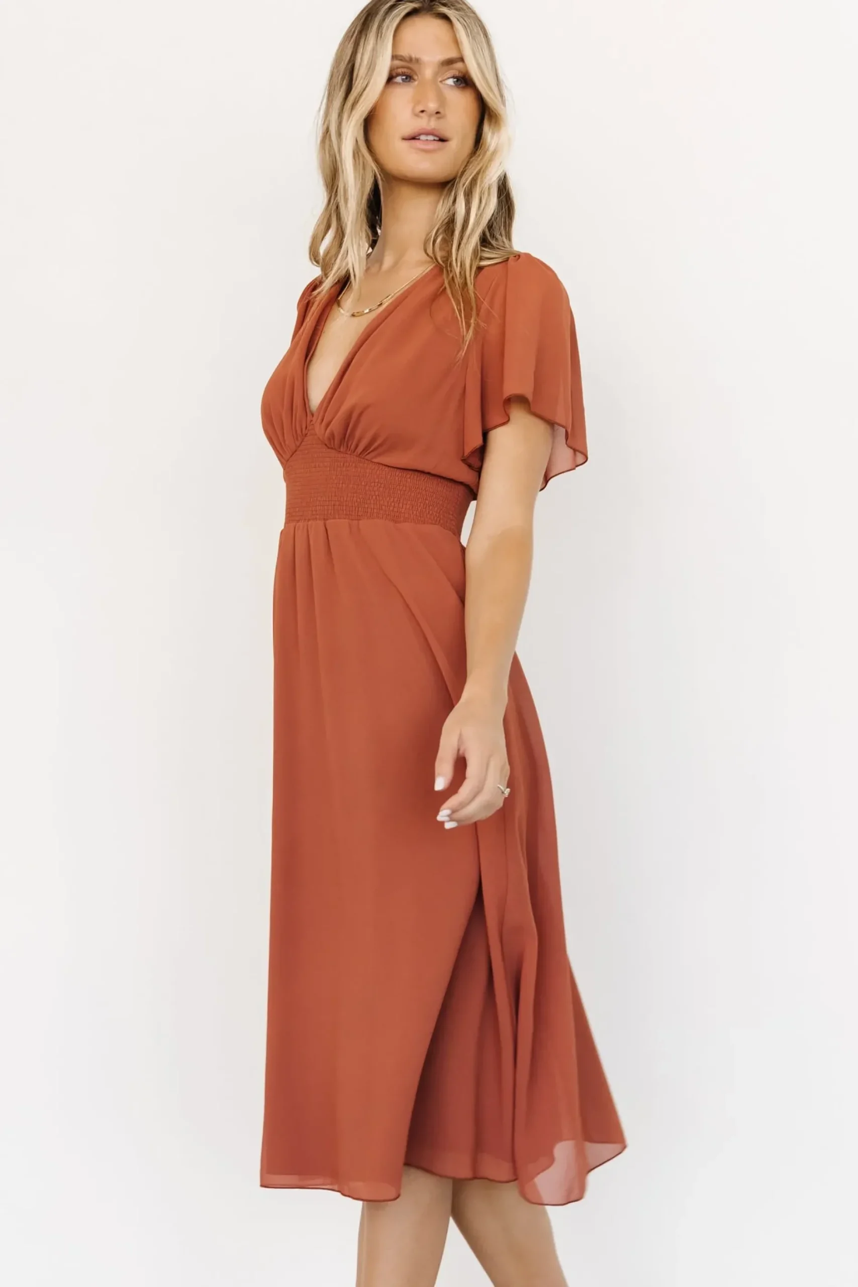 Baltic Born midi dresses|WEDDING SUITE|Sarah Smocked Midi Dress | Terracotta