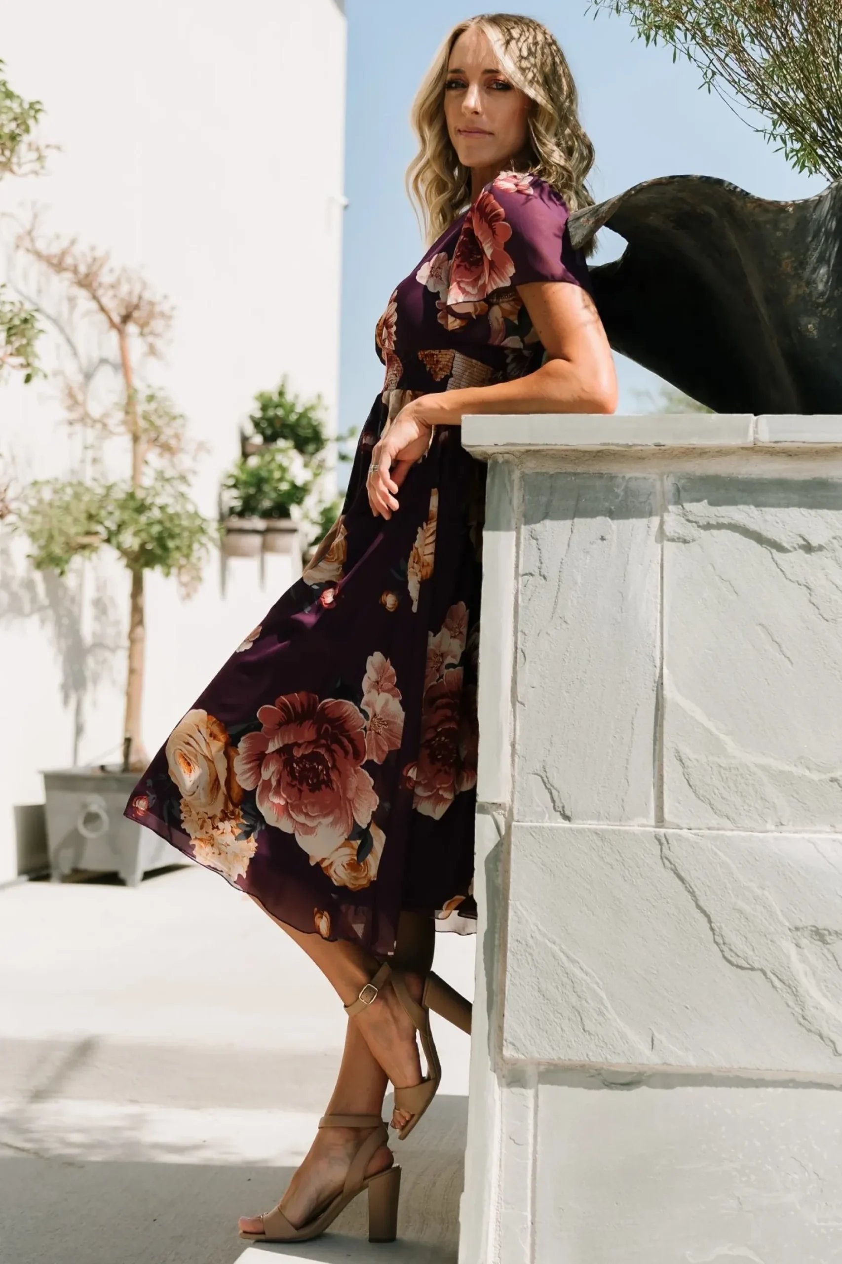 Baltic Born midi dresses|WEDDING SUITE|Sarah Smocked Midi Dress | Eggplant Floral