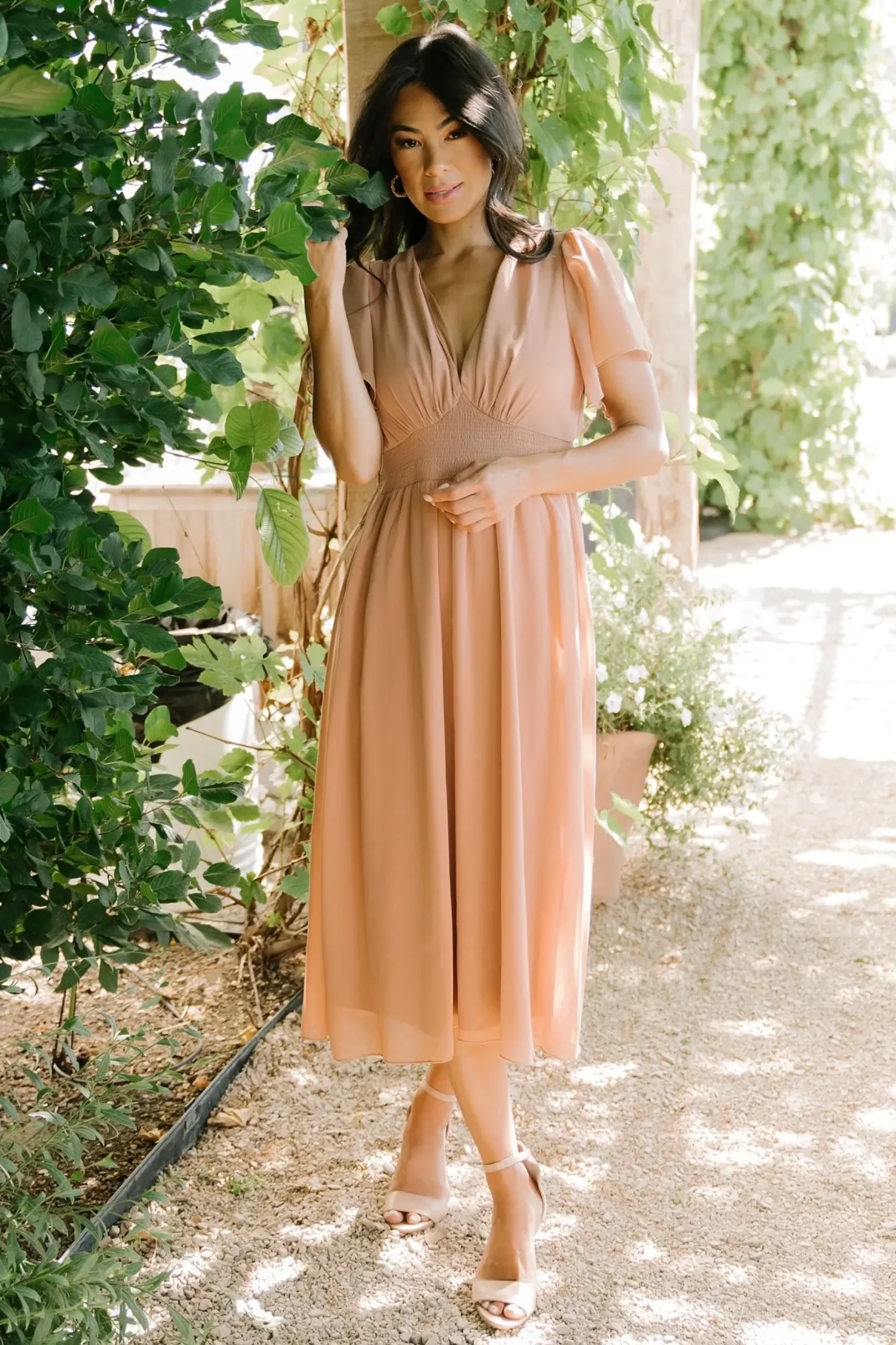Baltic Born midi dresses|WEDDING SUITE|Sarah Smocked Midi Dress | Dusty Camel