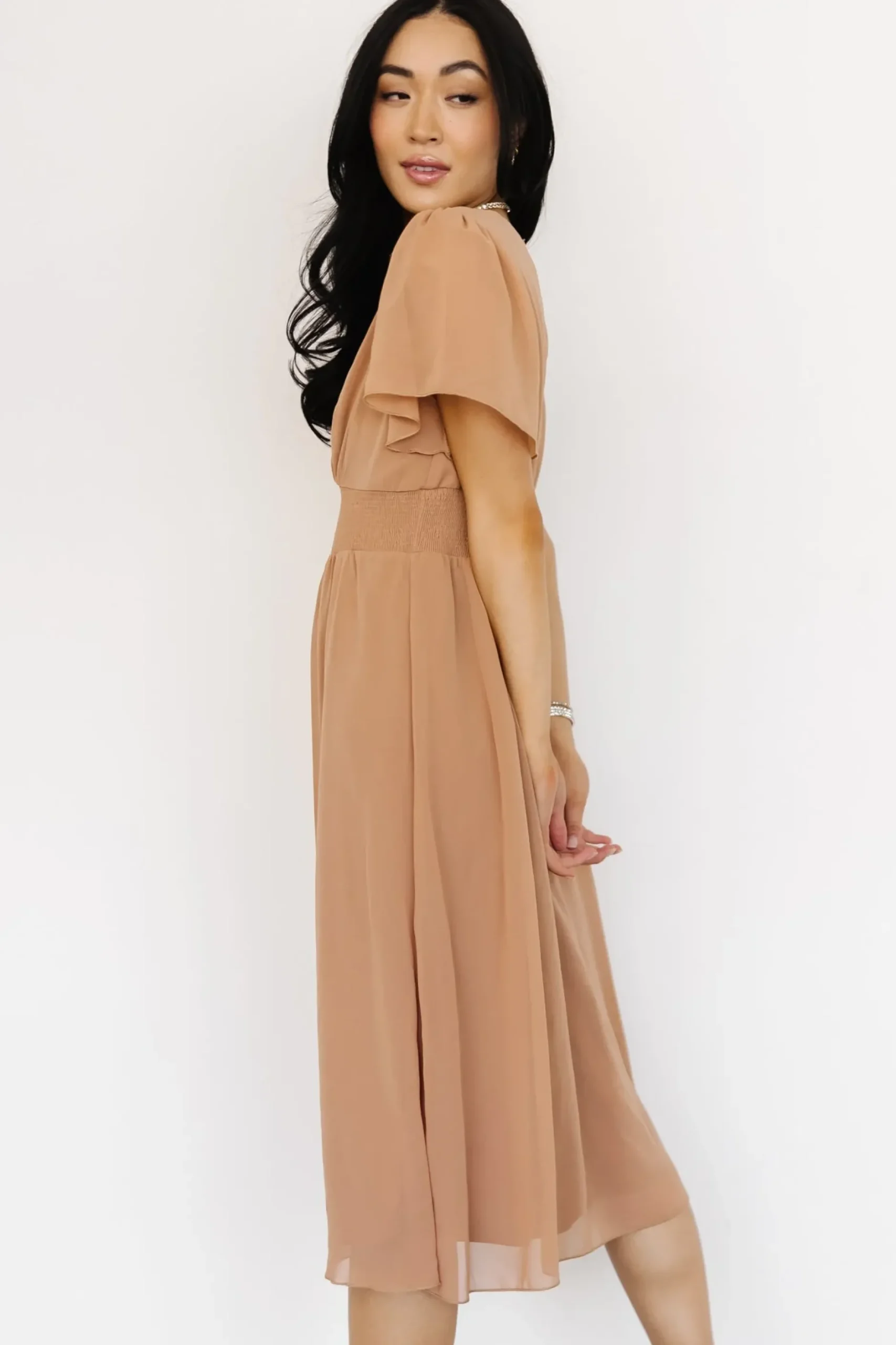 Baltic Born midi dresses|WEDDING SUITE|Sarah Smocked Midi Dress | Dusty Camel
