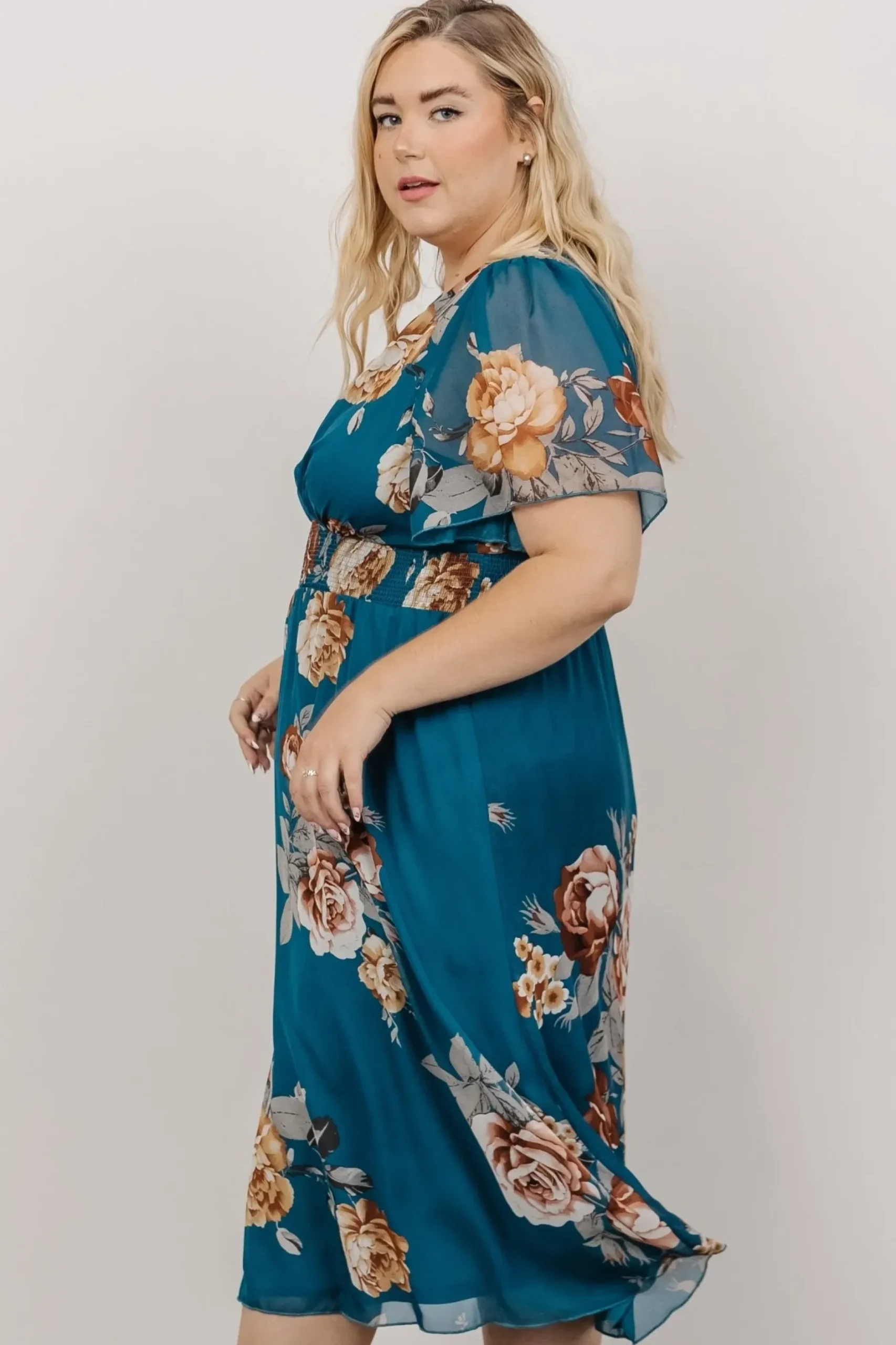 Baltic Born midi dresses|WEDDING SUITE|Sarah Smocked Midi Dress | Blue Floral