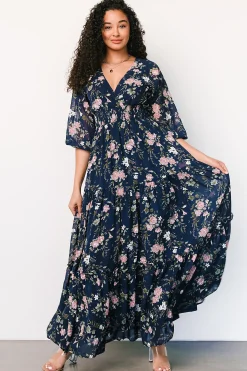 Baltic Born maxi dresses|bump friendly|Sawyer Tiered Maxi Dress | Navy + Pink