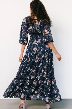 Baltic Born maxi dresses|bump friendly|Sawyer Tiered Maxi Dress | Navy + Pink