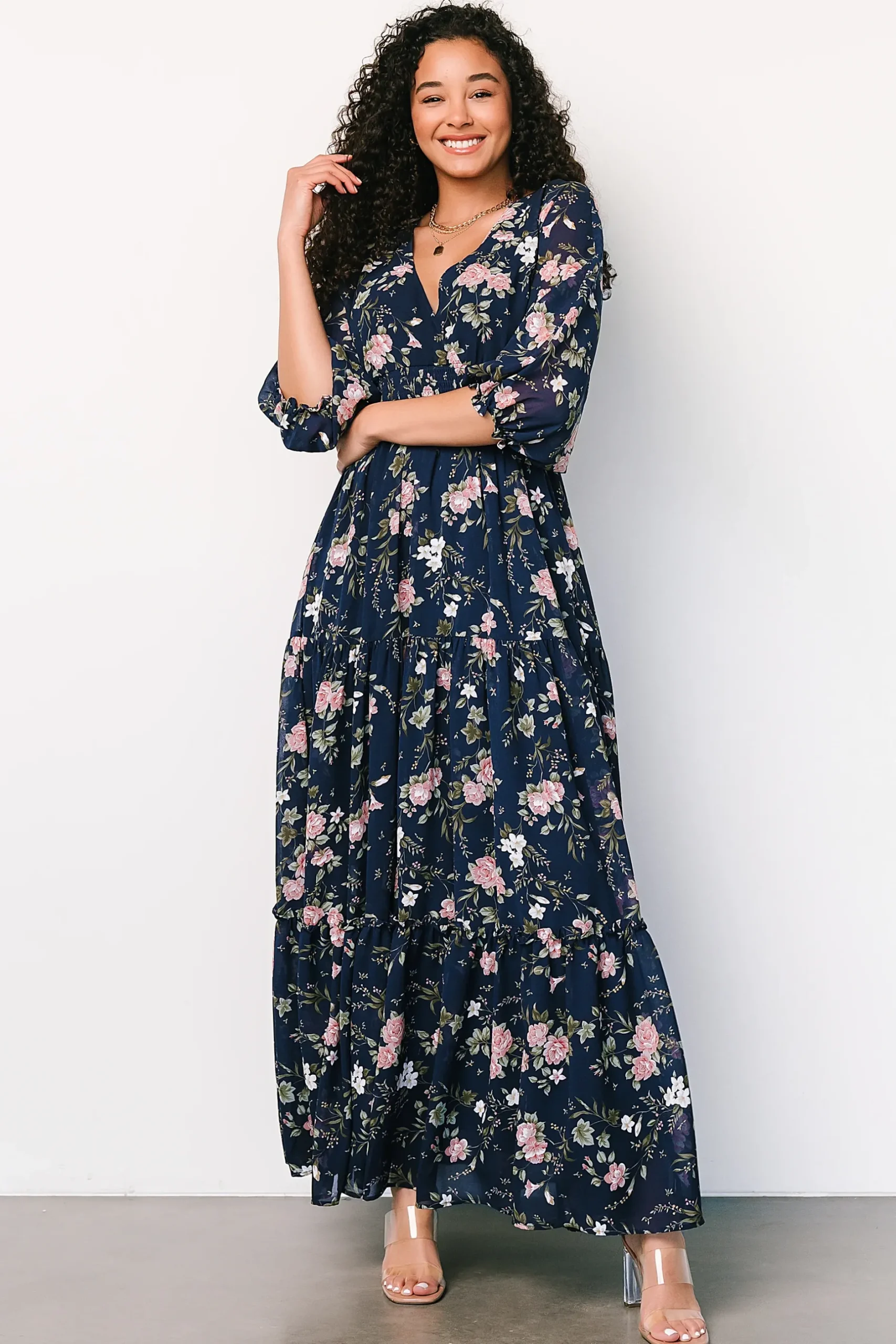 Baltic Born maxi dresses|bump friendly|Sawyer Tiered Maxi Dress | Navy + Pink