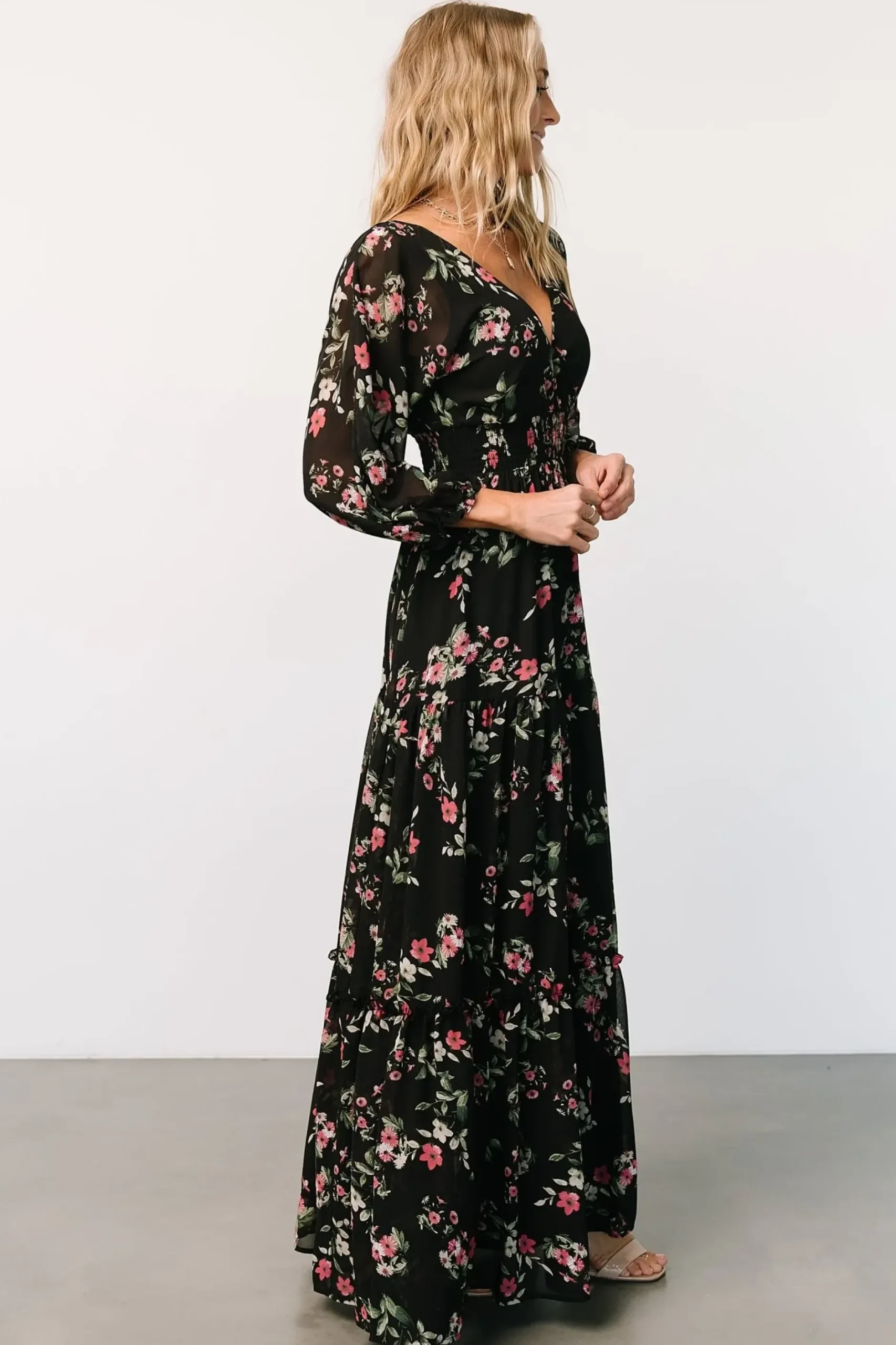 Baltic Born maxi dresses|bump friendly|Sawyer Tiered Maxi Dress | Black + Berry