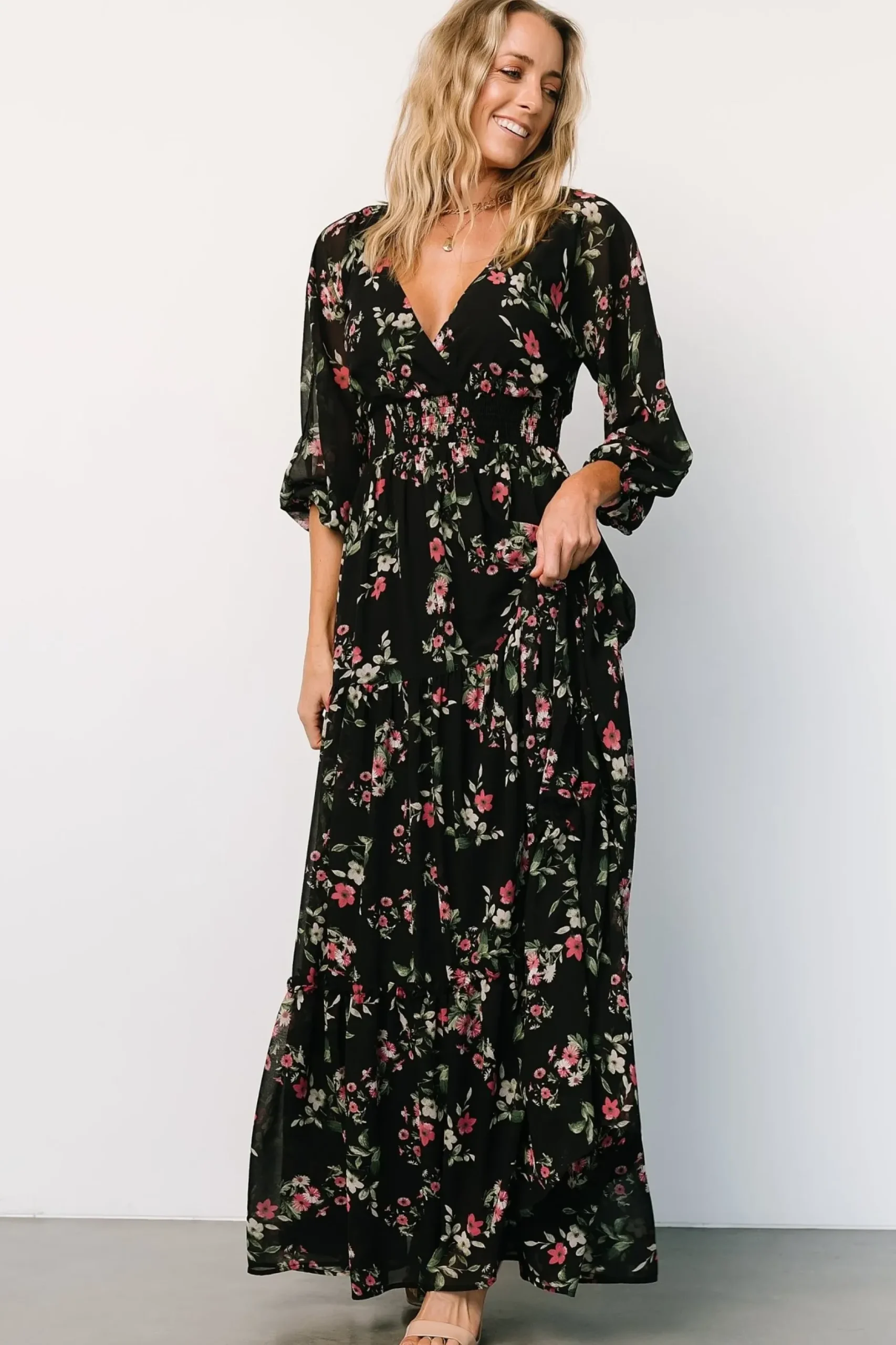Baltic Born maxi dresses|bump friendly|Sawyer Tiered Maxi Dress | Black + Berry