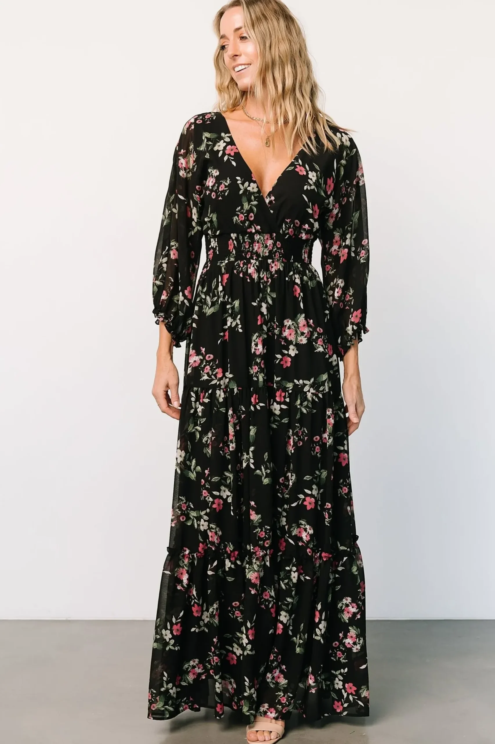 Baltic Born maxi dresses|bump friendly|Sawyer Tiered Maxi Dress | Black + Berry