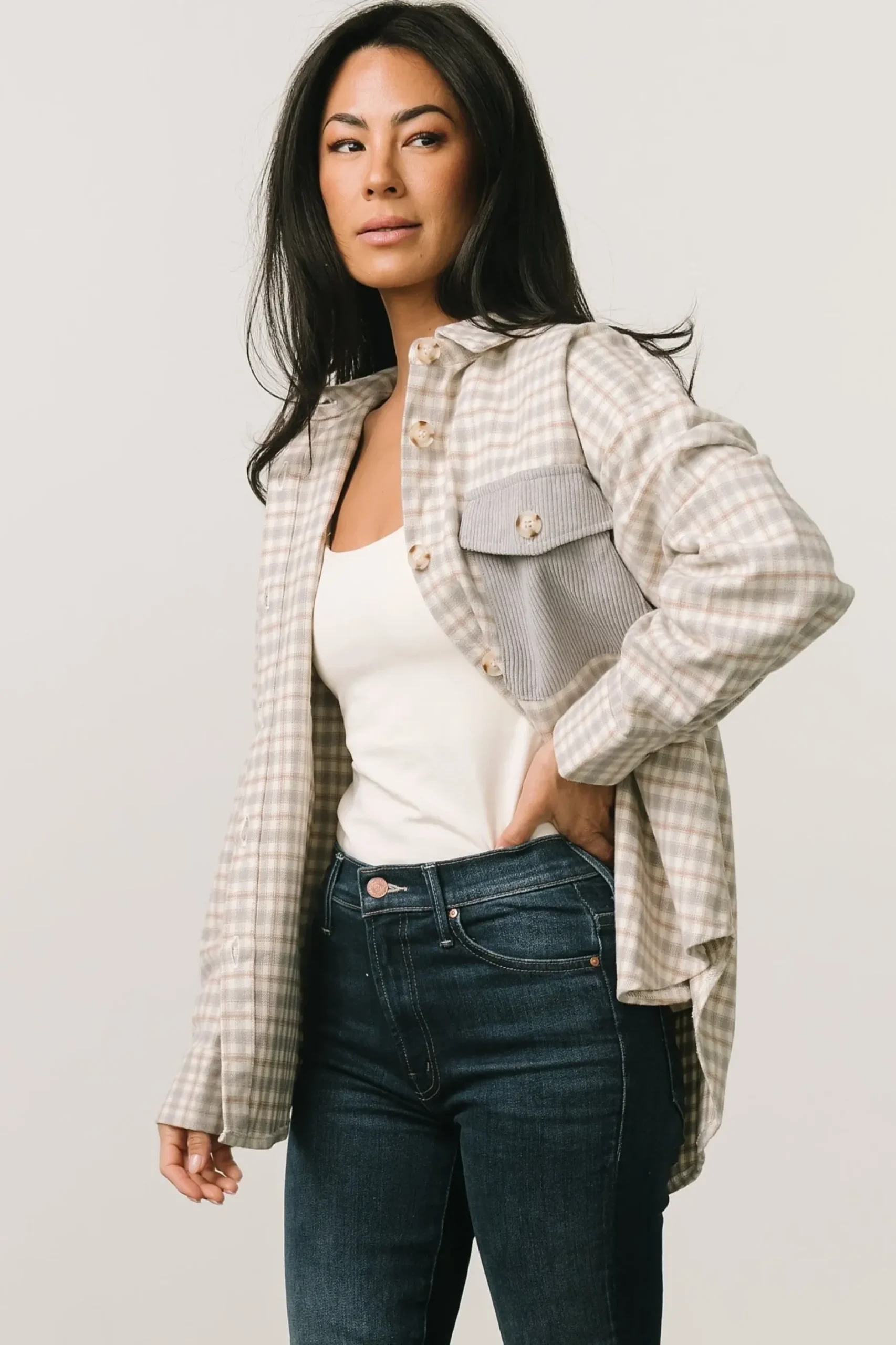 Baltic Born outerwear|Seeley Shacket | Dusty Blue Multi
