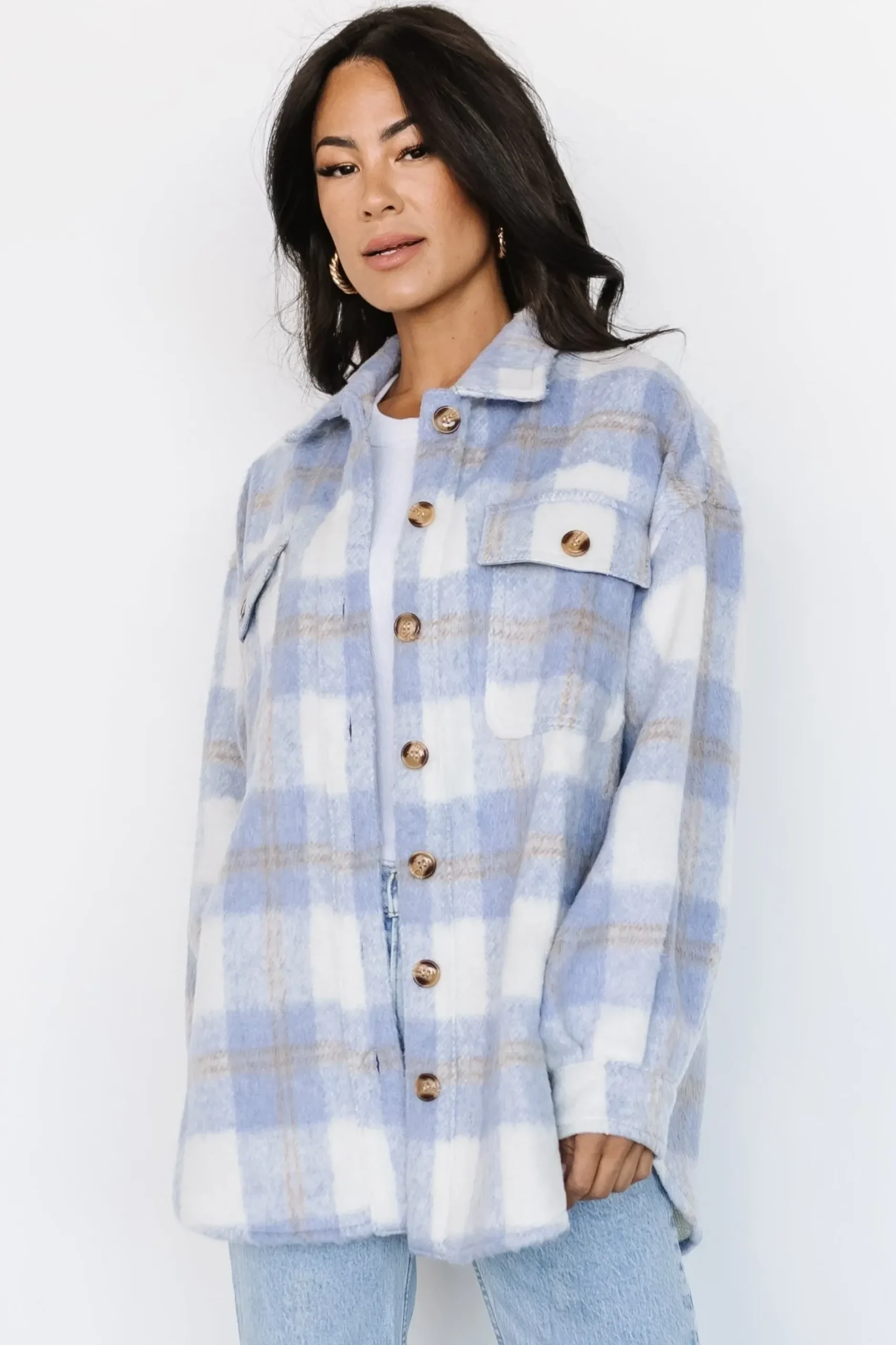 Baltic Born outerwear|Sharon Plaid Shacket | Blue + Off White