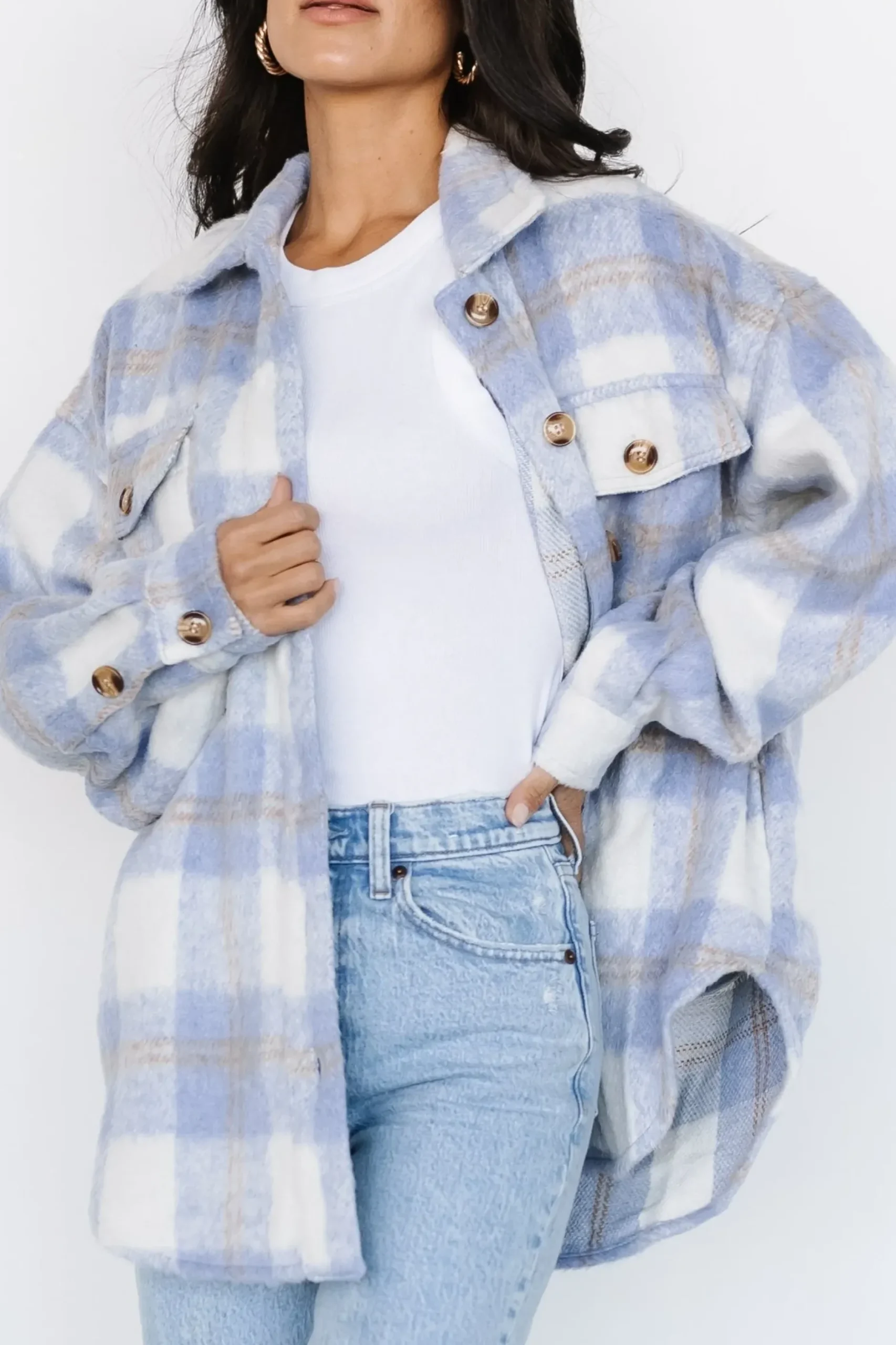 Baltic Born outerwear|Sharon Plaid Shacket | Blue + Off White