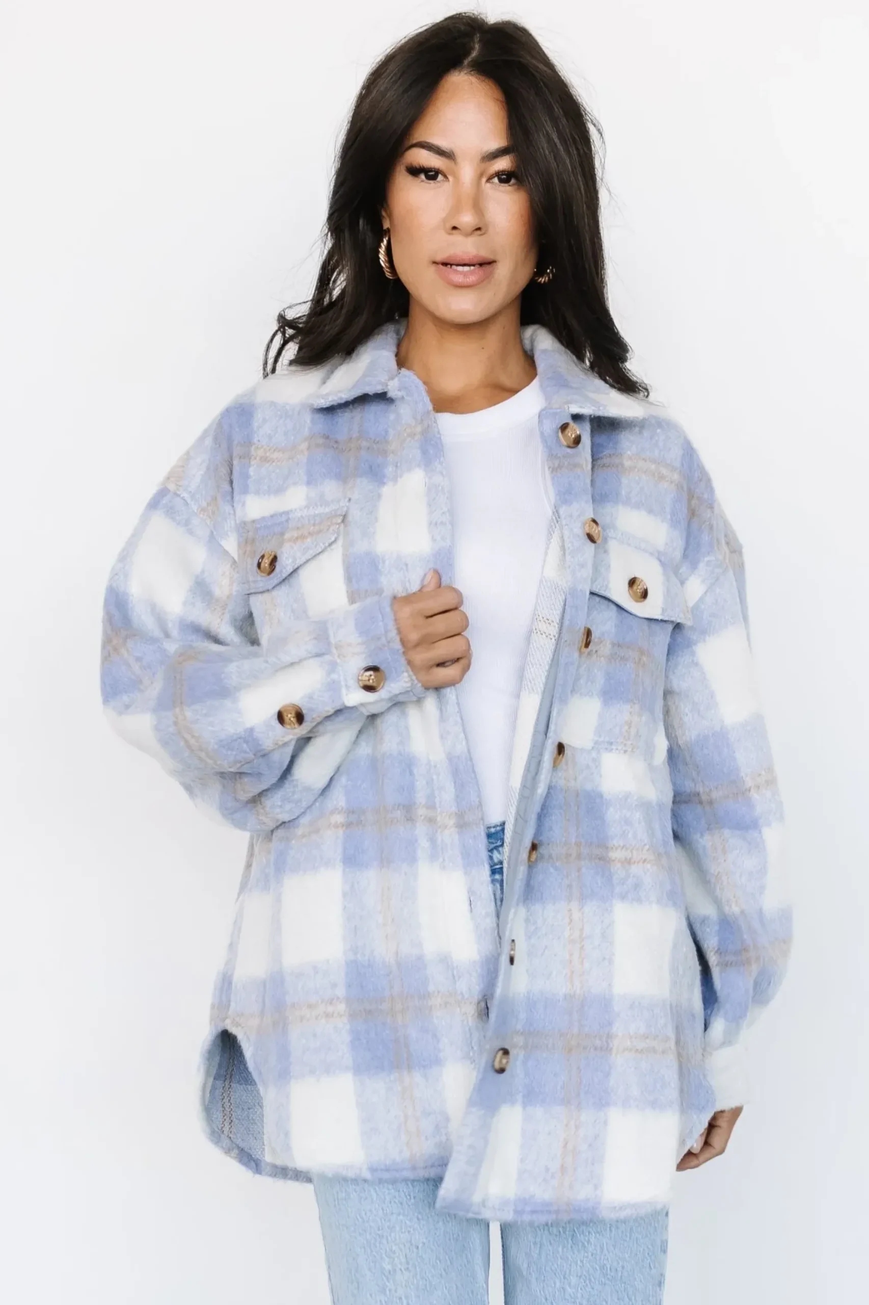 Baltic Born outerwear|Sharon Plaid Shacket | Blue + Off White