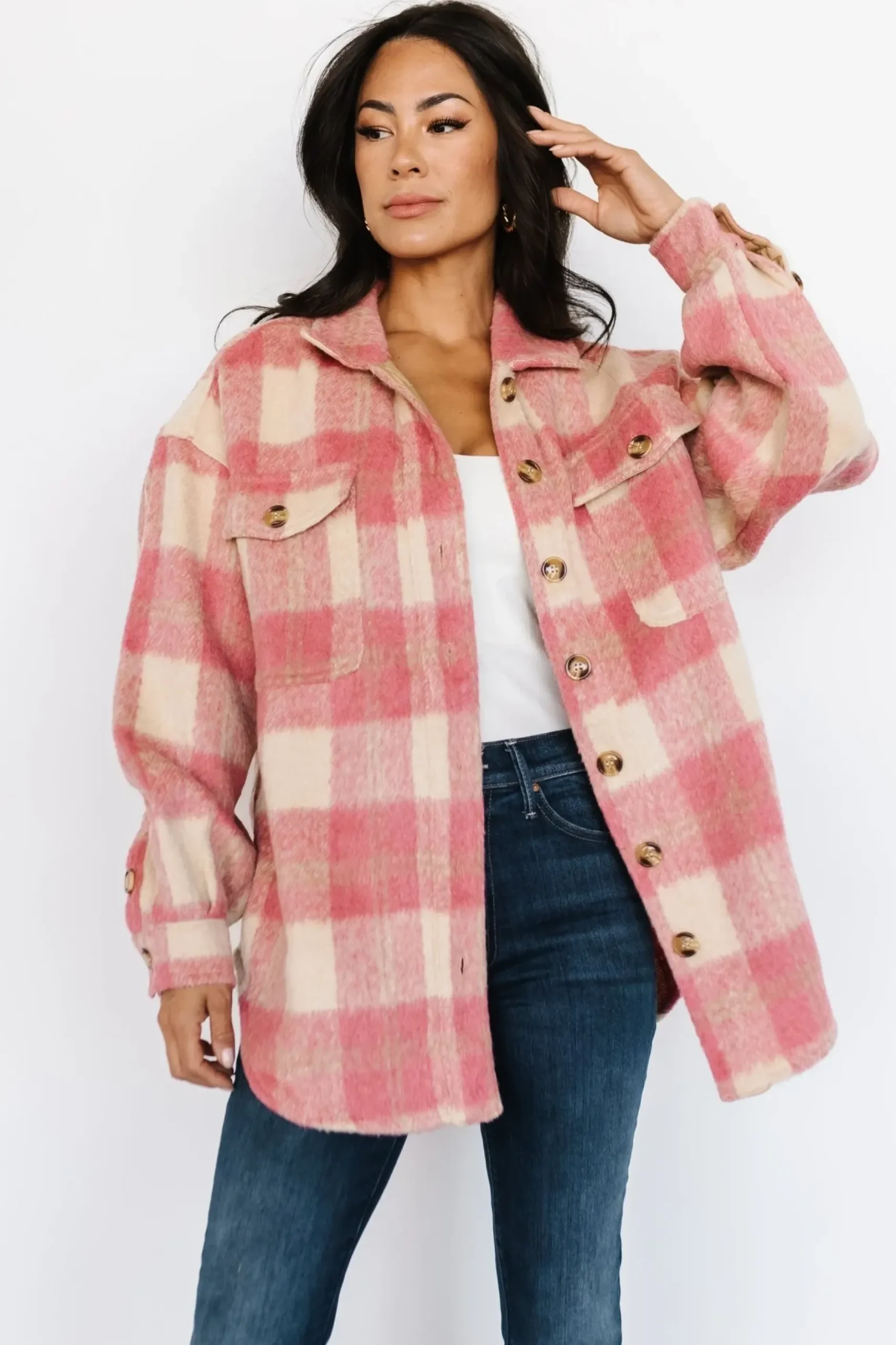 Baltic Born outerwear|Sharon Plaid Shacket | Pink + Sand