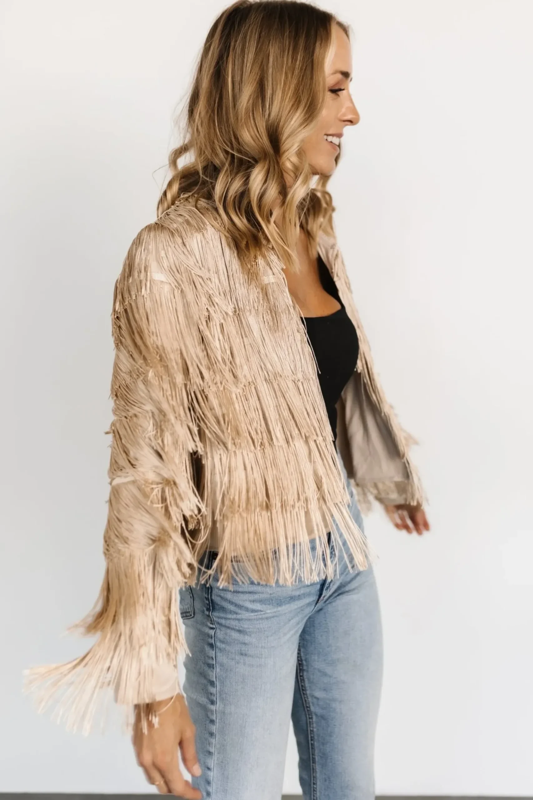 Baltic Born outerwear|Sheridan Fringe Jacket | Champagne