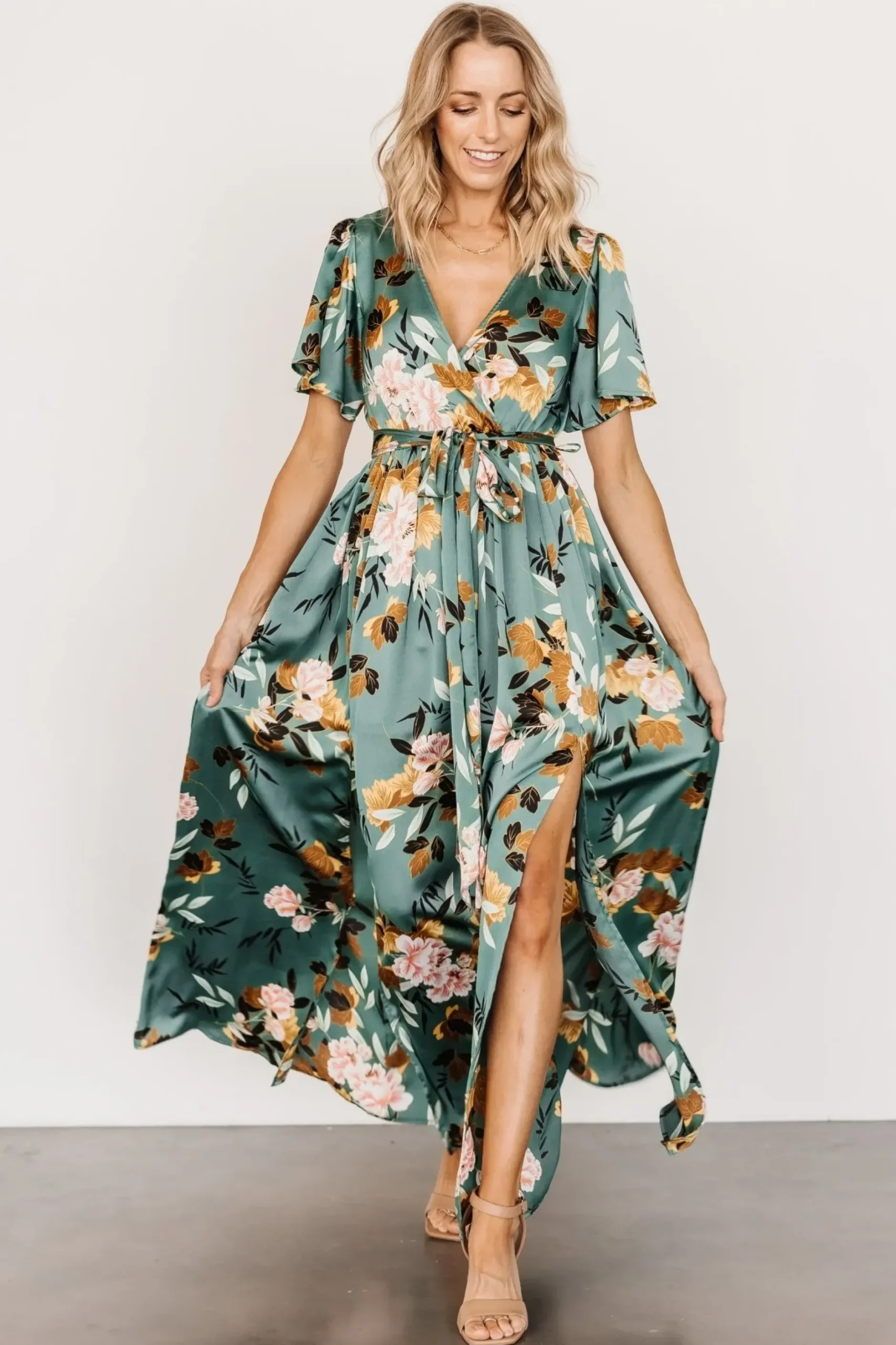 Baltic Born maxi dresses|WEDDING SUITE|Sicily Satin Maxi Dress | Eucalyptus Floral