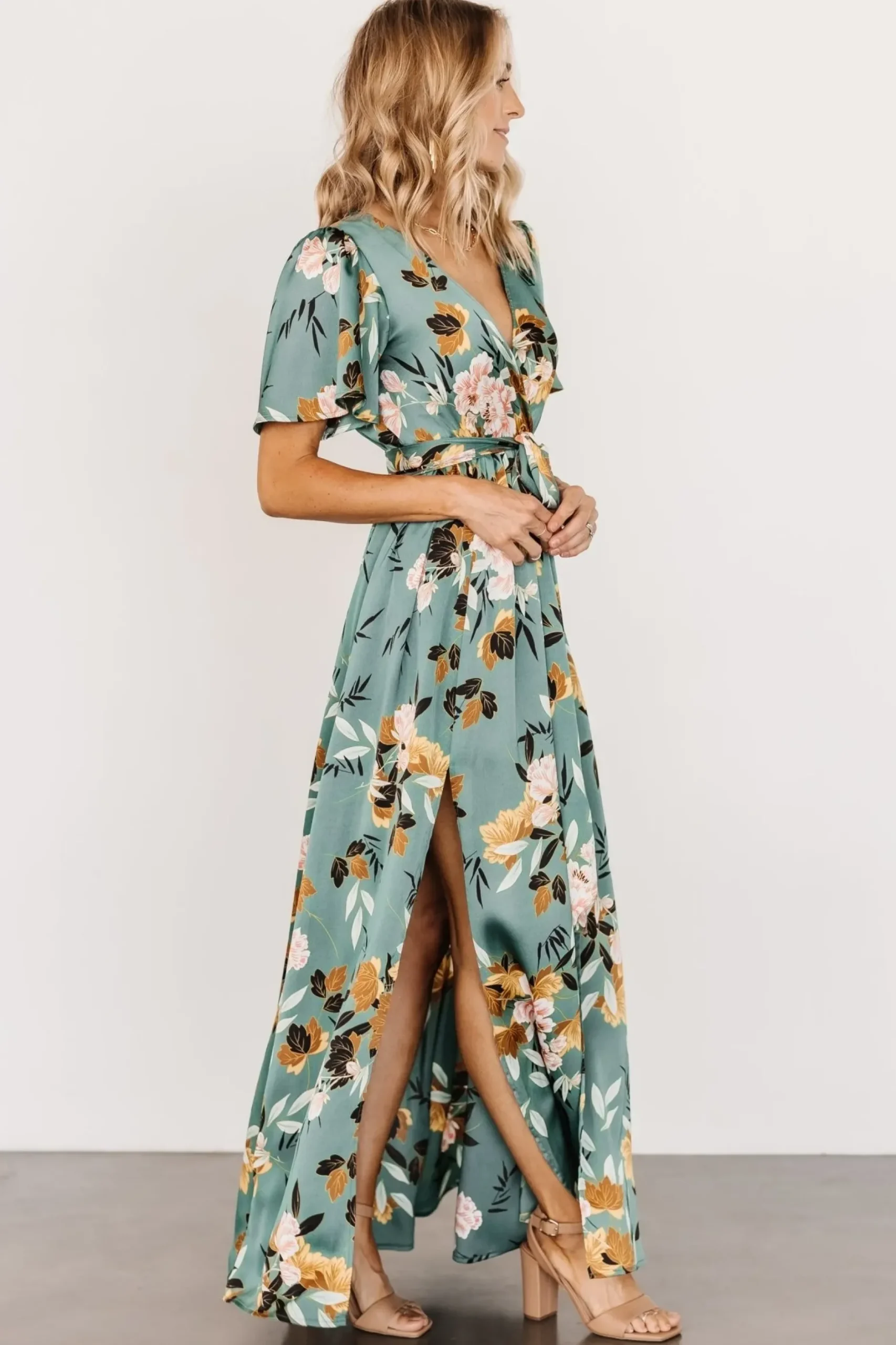 Baltic Born maxi dresses|WEDDING SUITE|Sicily Satin Maxi Dress | Eucalyptus Floral
