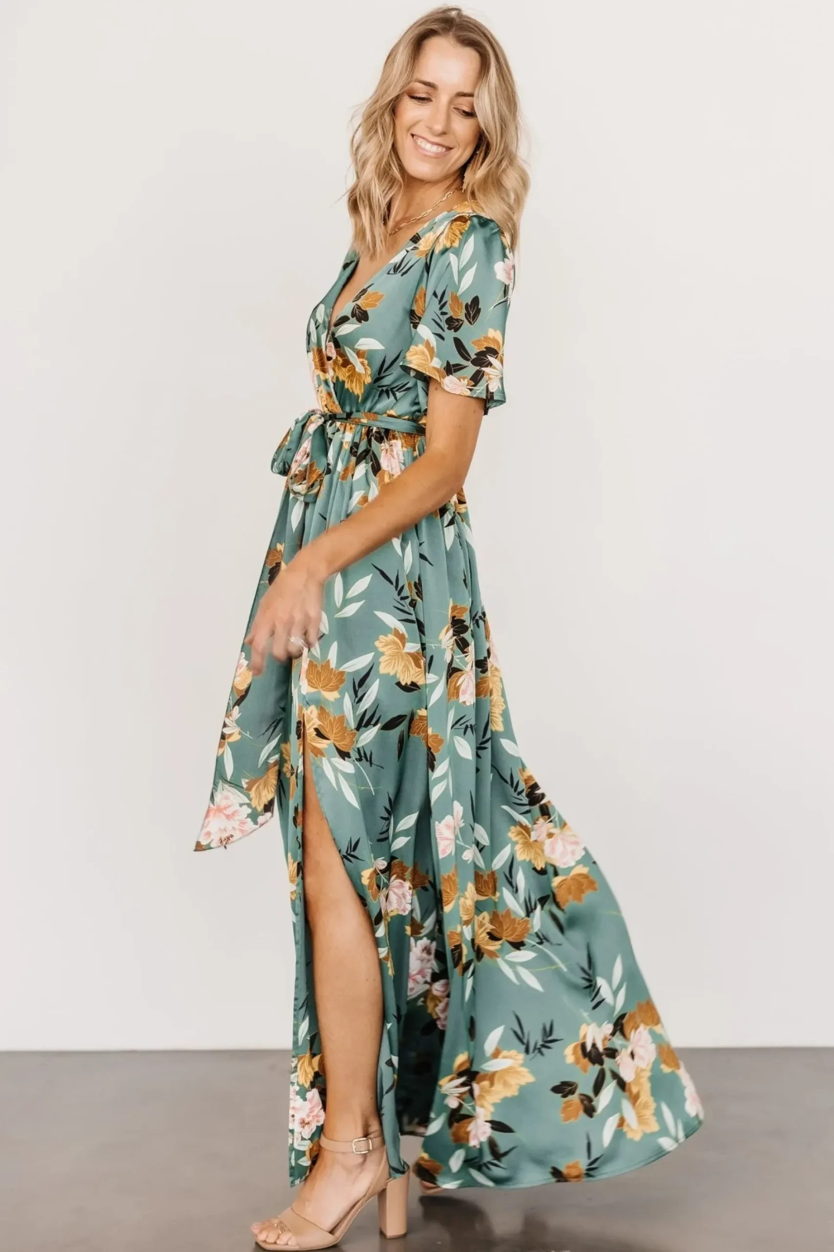 Baltic Born maxi dresses|WEDDING SUITE|Sicily Satin Maxi Dress | Eucalyptus Floral