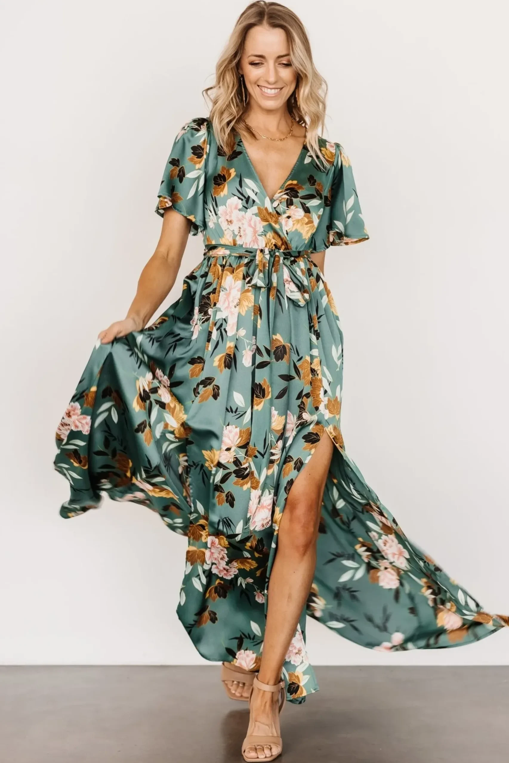 Baltic Born maxi dresses|WEDDING SUITE|Sicily Satin Maxi Dress | Eucalyptus Floral