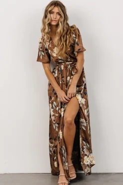 Baltic Born maxi dresses|WEDDING SUITE|Sicily Satin Maxi Dress | Mocha Floral