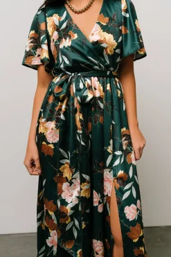 Baltic Born WEDDING SUITE|wedding guest|Sicily Satin Maxi Dress | Dark Green Floral