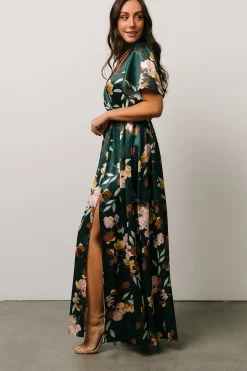 Baltic Born WEDDING SUITE|wedding guest|Sicily Satin Maxi Dress | Dark Green Floral