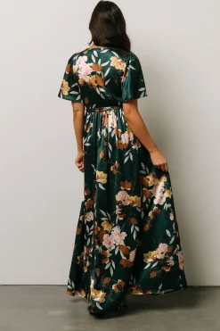 Baltic Born WEDDING SUITE|wedding guest|Sicily Satin Maxi Dress | Dark Green Floral