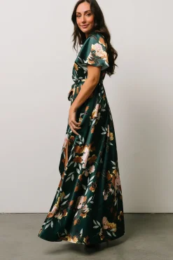 Baltic Born WEDDING SUITE|wedding guest|Sicily Satin Maxi Dress | Dark Green Floral