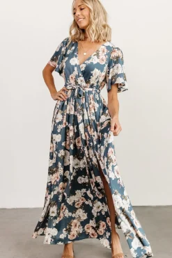 Baltic Born maxi dresses|WEDDING SUITE|Sicily Satin Maxi Dress | Blue Floral