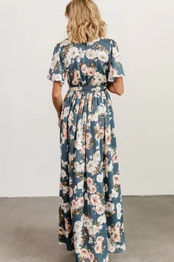 Baltic Born maxi dresses|WEDDING SUITE|Sicily Satin Maxi Dress | Blue Floral