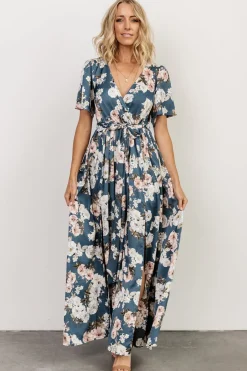 Baltic Born maxi dresses|WEDDING SUITE|Sicily Satin Maxi Dress | Blue Floral