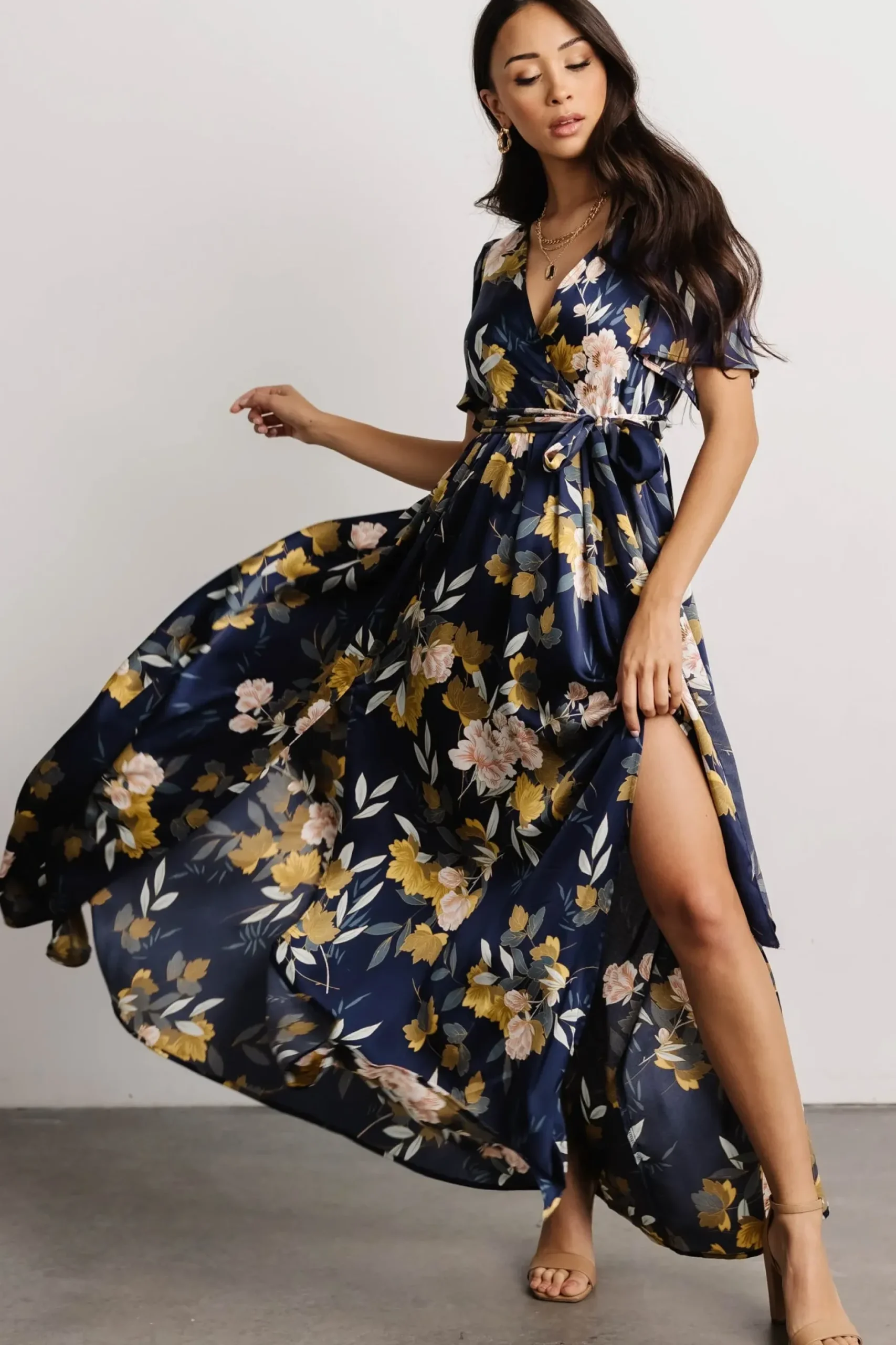 Baltic Born maxi dresses|WEDDING SUITE|Sicily Satin Maxi Dress | Navy Floral