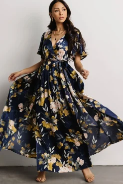 Baltic Born maxi dresses|WEDDING SUITE|Sicily Satin Maxi Dress | Navy Floral
