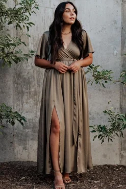 Baltic Born maxi dresses|WEDDING SUITE|Sicily Satin Maxi Dress | Olive