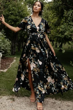 Baltic Born maxi dresses|WEDDING SUITE|Sicily Satin Maxi Dress | Black Floral