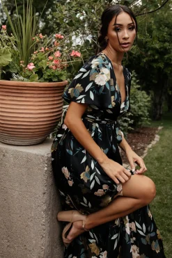 Baltic Born maxi dresses|WEDDING SUITE|Sicily Satin Maxi Dress | Black Floral