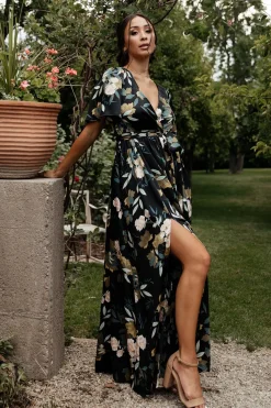 Baltic Born maxi dresses|WEDDING SUITE|Sicily Satin Maxi Dress | Black Floral