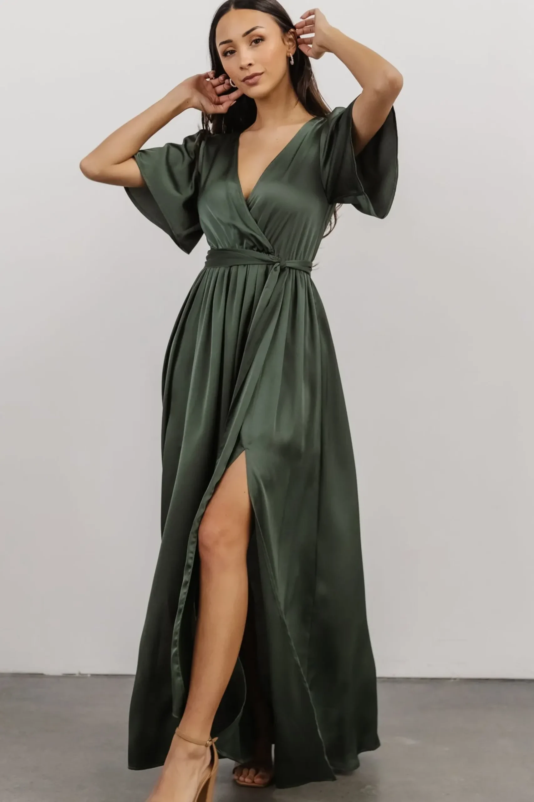Baltic Born maxi dresses|WEDDING SUITE|Sicily Satin Maxi Dress | Dusty Green